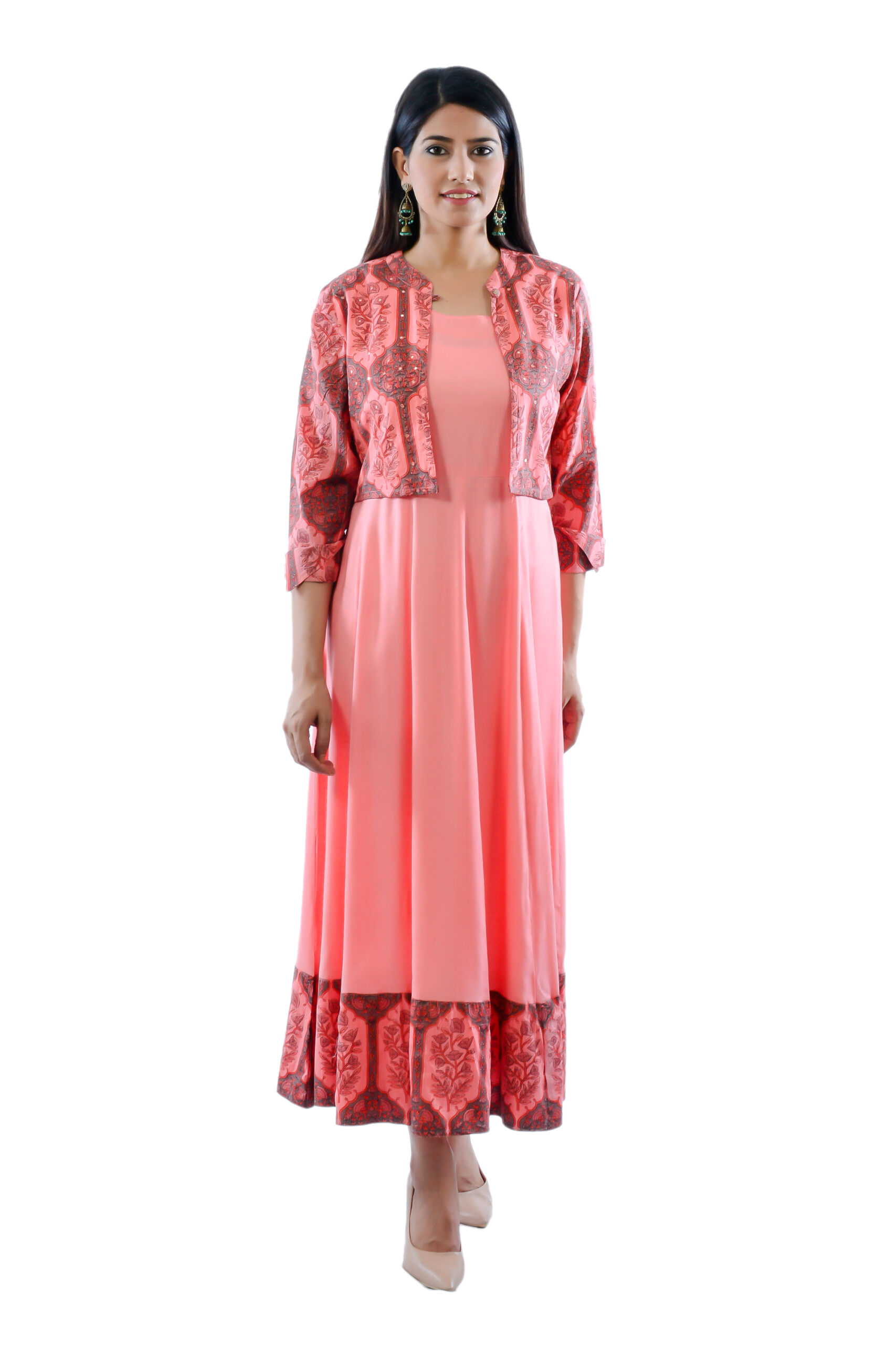 Buy Indian Virasat Peach Gathered Long Dress online